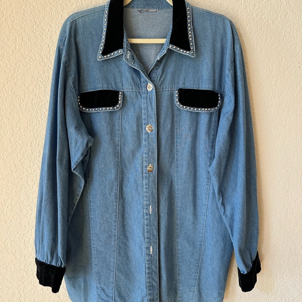 Studded Denim Button Down Shirt
